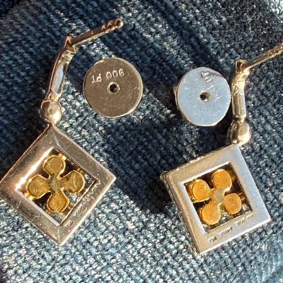 Designer MICHAEL BEAUDRY Platinum 18K Yellow Gold Diamond Flower Drop Earrings - Picture 13 of 15